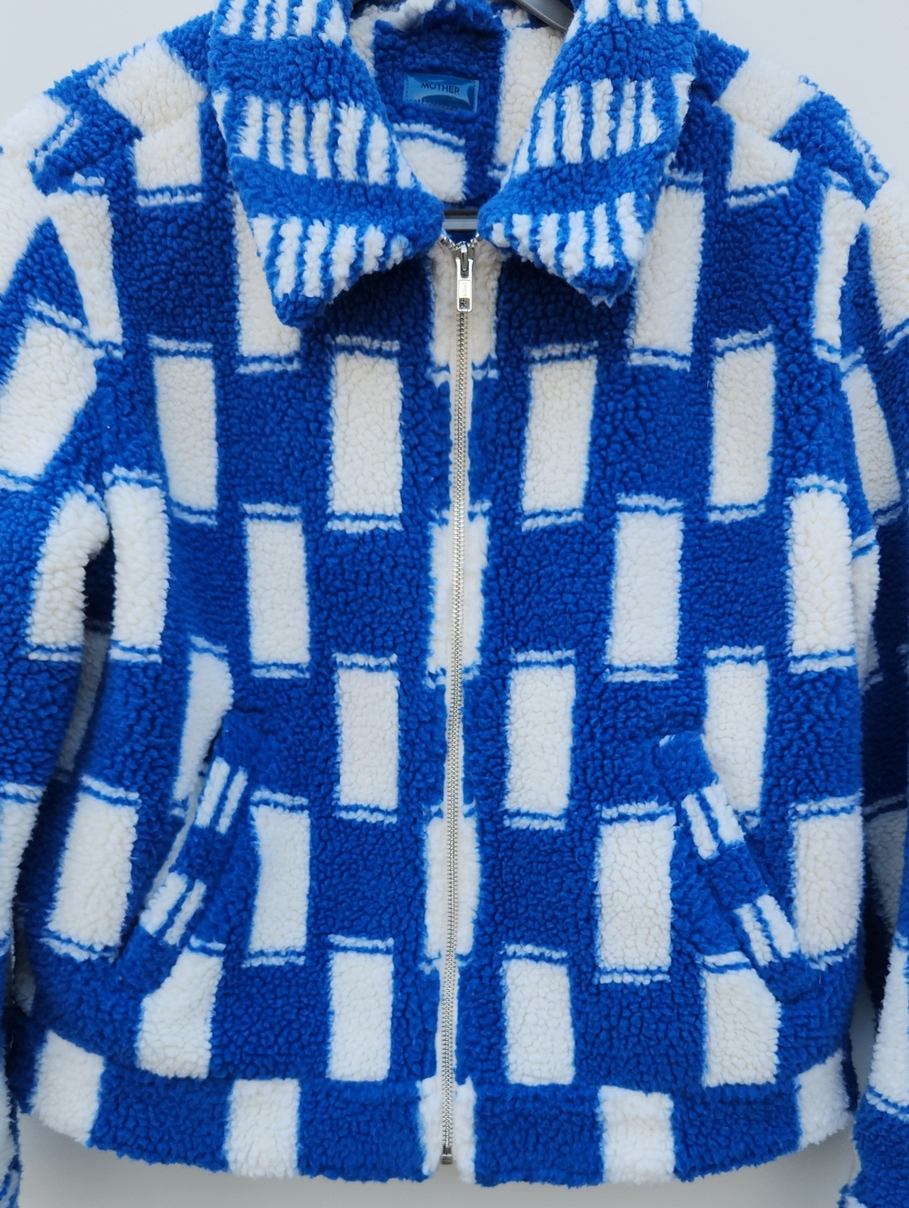 Mother Faux Sherpa Bluecheck Jacket Medium
